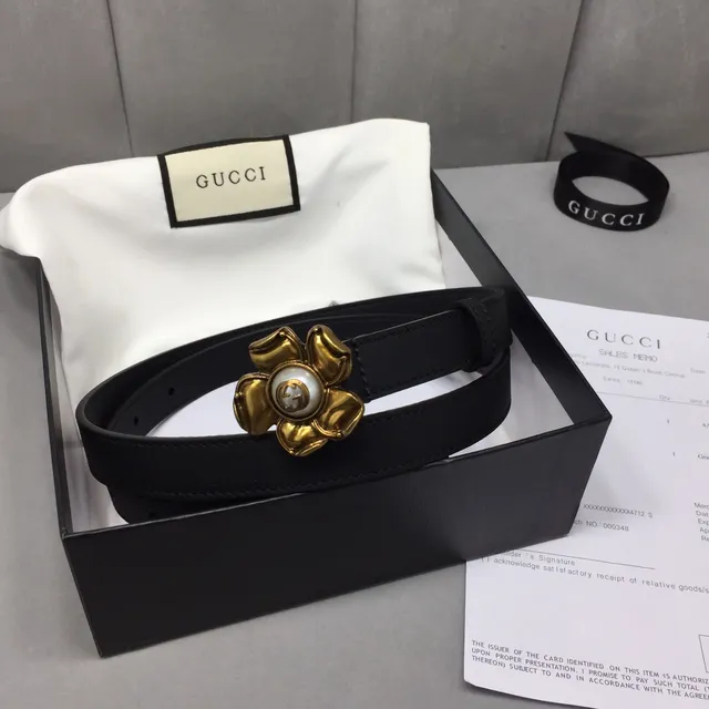 Gucci Floral Buckle Black Leather Belt 5