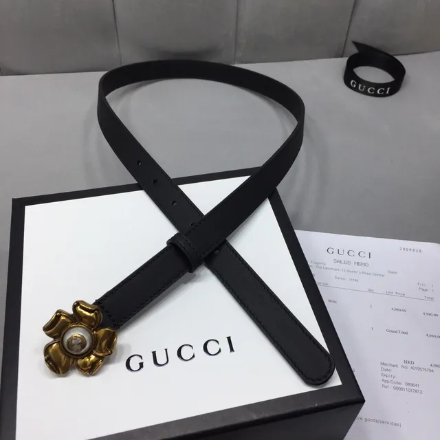 Gucci Floral Buckle Black Leather Belt 6