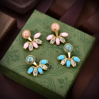Gucci Floral Fan Double-G Enamel and Crystal Earrings