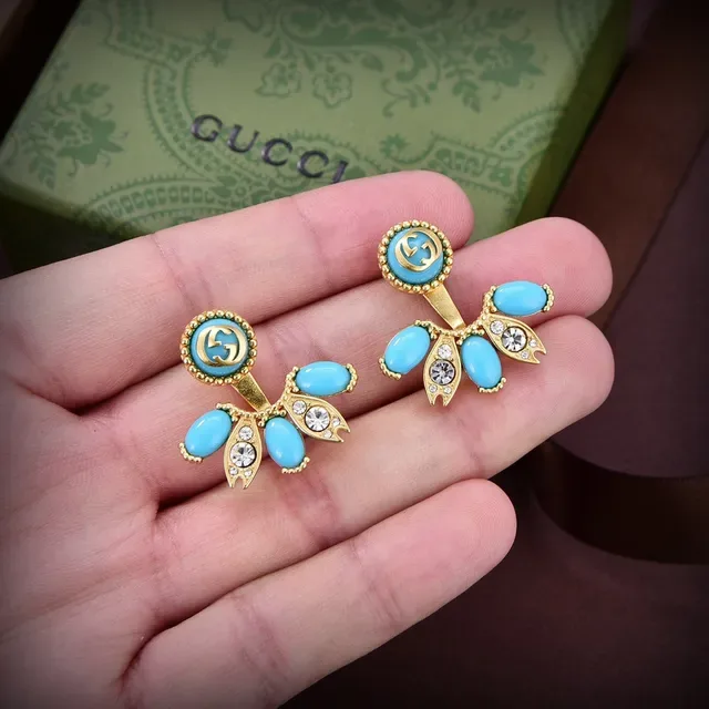 Gucci Boucles d'oreilles Abanico Floral Double-G Émail et Cristal 2