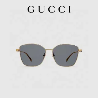 Gucci Geometric Cat-Eye Gold-Tone Gray Sunglasses