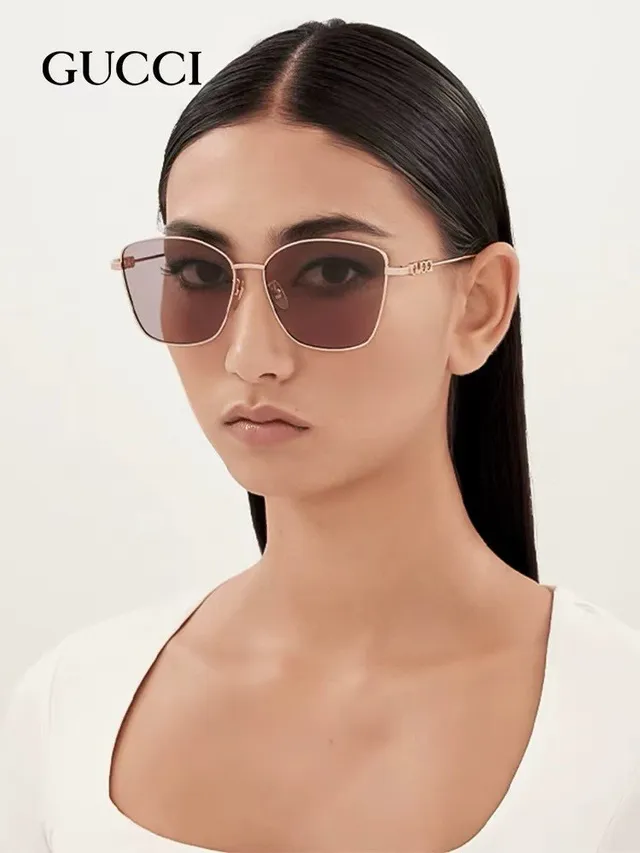 Gucci Gafas de Sol Geométricas Ojo de Gato Doradas Grises 2