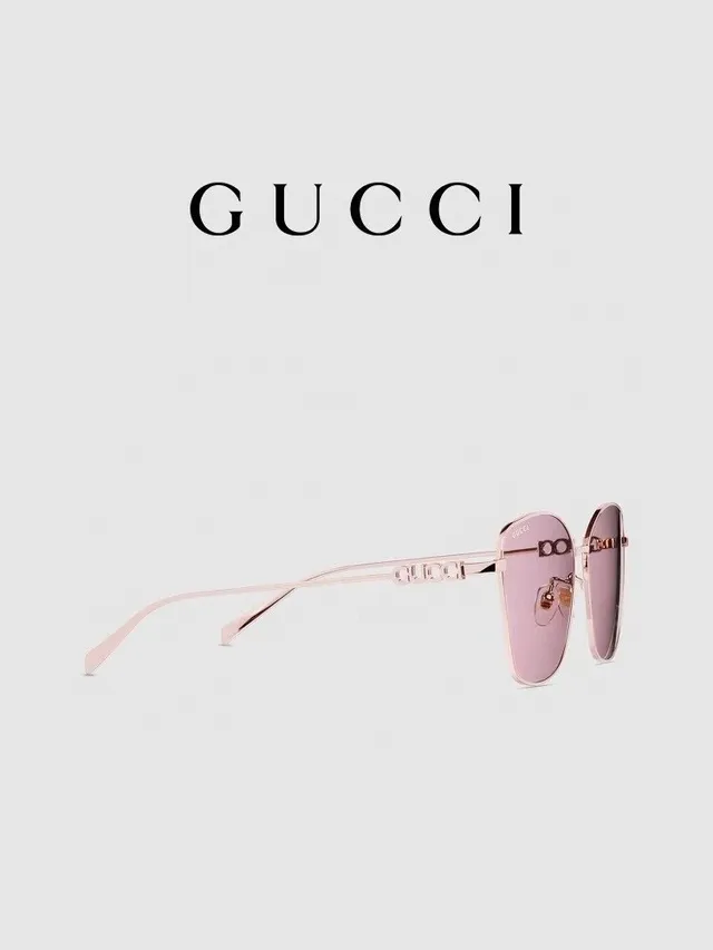 Gucci Gafas de Sol Geométricas Ojo de Gato Doradas Grises 3