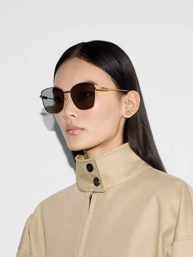 Gucci Gafas de Sol Geométricas Ojo de Gato Doradas Grises 5