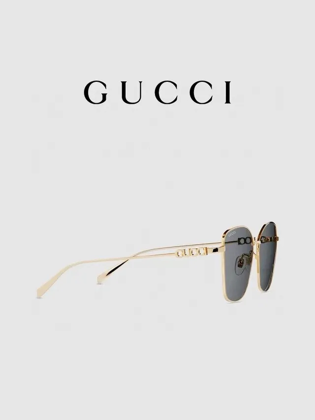 Gucci Gafas de Sol Geométricas Ojo de Gato Doradas Grises 6