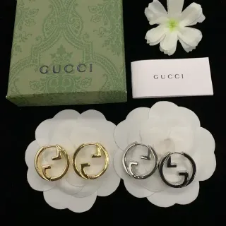 Gucci GG Hoop Gold Silver Interlocking G Logo Silhouette Earrings