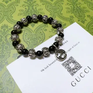 Gucci GG Marmont Beaded Black and Silver Bracelet