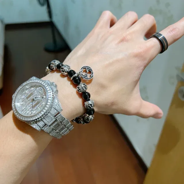 Gucci GG Marmont Beaded Black and Silver Bracelet 2