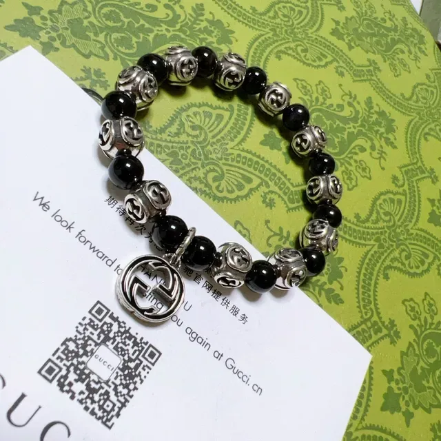 Gucci GG Marmont Beaded Black and Silver Bracelet 3