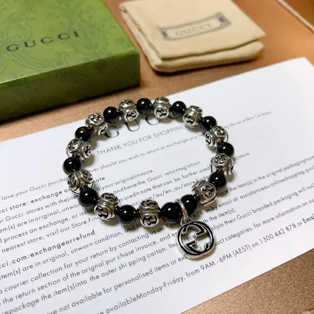 Gucci GG Marmont Beaded Black and Silver Bracelet 4