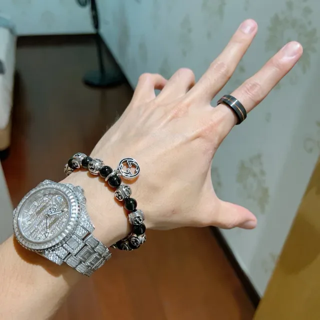 Gucci GG Marmont Beaded Black and Silver Bracelet 5