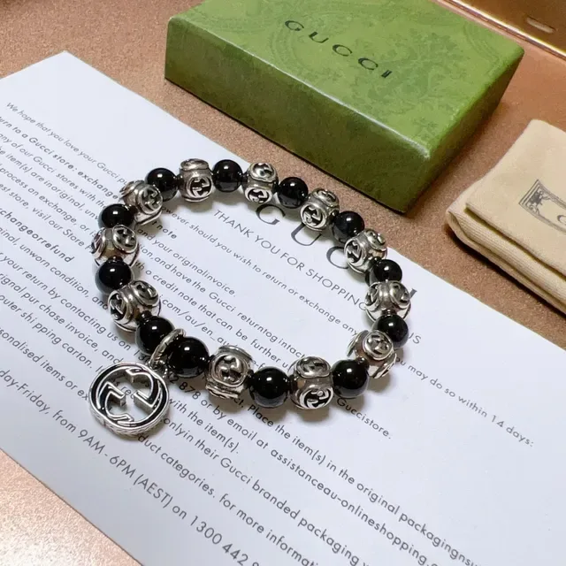Gucci GG Marmont Beaded Black and Silver Bracelet 6