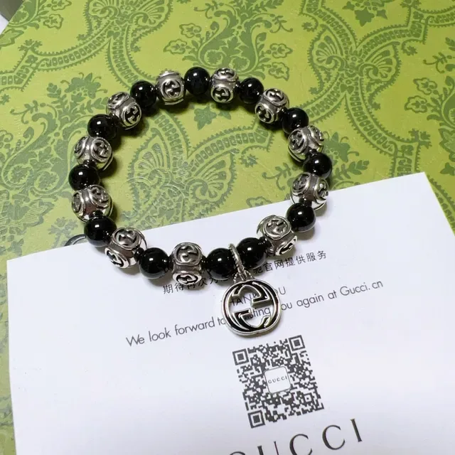 Gucci GG Marmont Beaded Black and Silver Bracelet 7