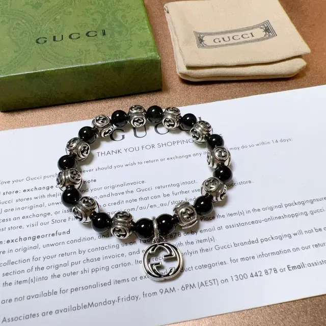 Gucci GG Marmont Beaded Black and Silver Bracelet 9