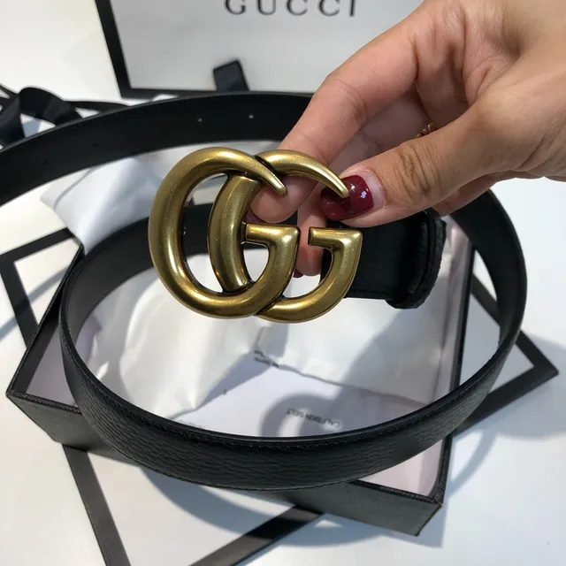 Gucci GG Marmont কালো সোনার Interlocking Double G বাকেল স্মুথ লেদার বেল্ট 5