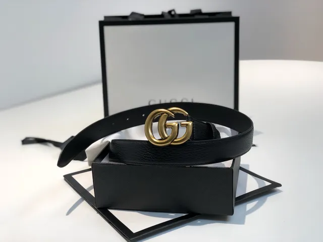 Gucci GG Marmont কালো সোনার Interlocking Double G বাকেল স্মুথ লেদার বেল্ট 6