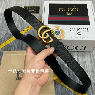 Gucci GG Marmont Black Pebbled Leather Belt