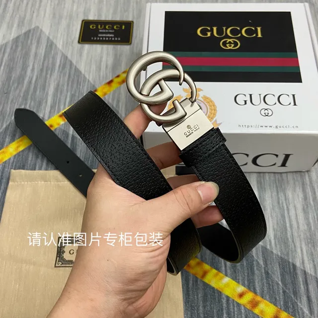 Gucci GG Marmont Black Pebbled Leather Belt 6