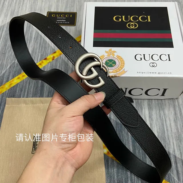 Gucci GG Marmont Black Pebbled Leather Belt 7