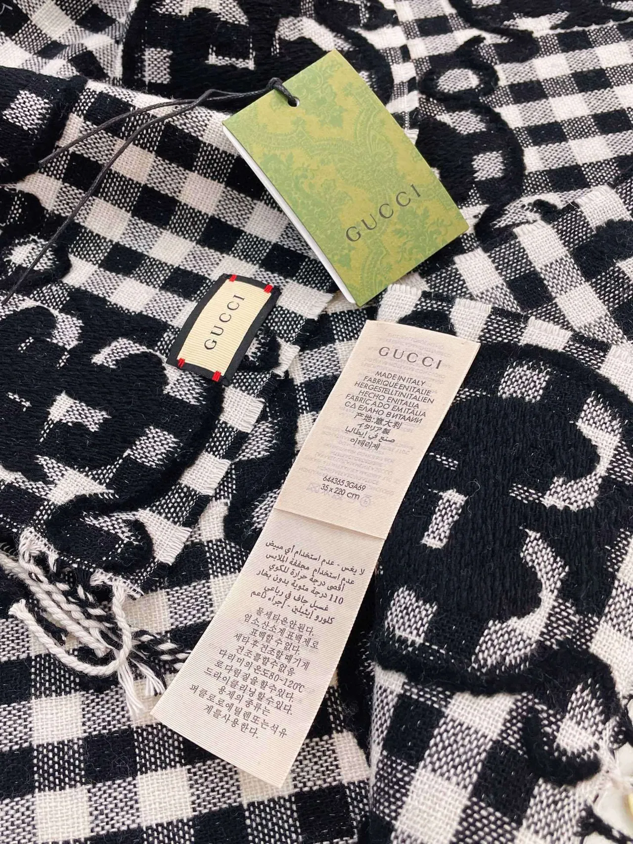 Gucci GG Marmont Black White Gingham Raised Interlocking G Monogram Scarve 9