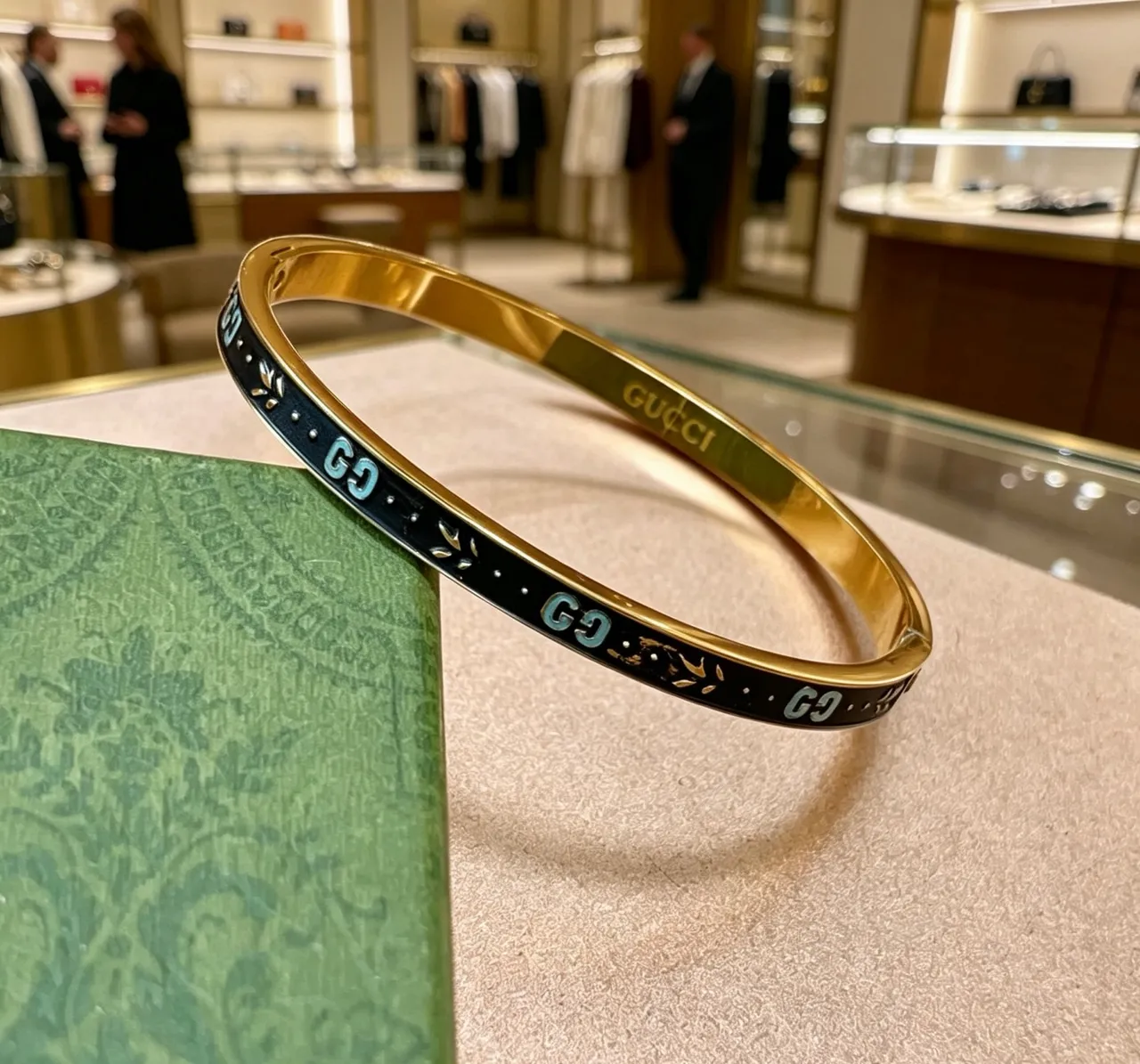 Gucci GG Marmont Blue Enamel and Gold-Tone Hinged Bracelet 4