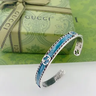 Gucci GG Marmont Blue Enamel Open Cuff Bracelet
