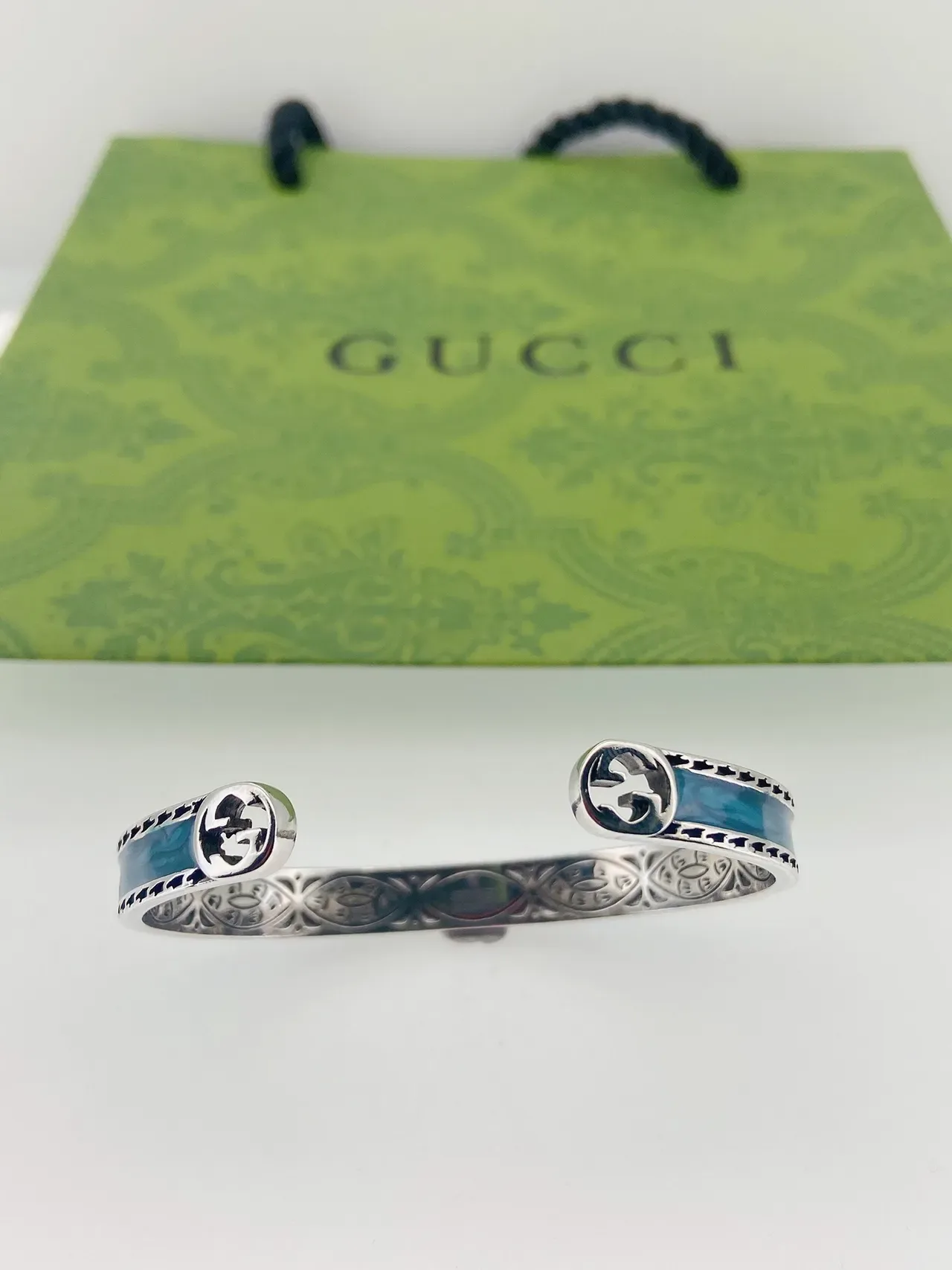 Gucci GG Marmont Blue Enamel Open Cuff Bracelet 3