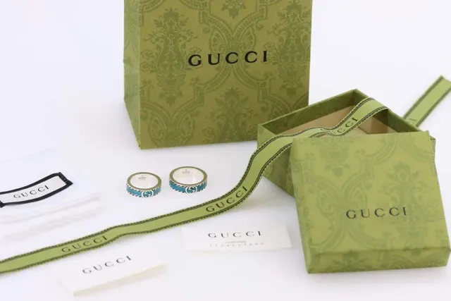 Gucci GG Marmont Blue Silver Metal Turquoise Enamel Inlay Ring 2