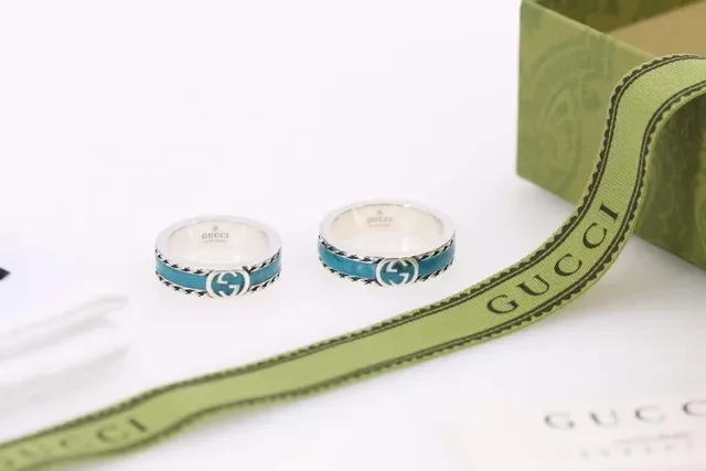 Gucci GG Marmont Blue Silver Metal Turquoise Enamel Inlay Ring 3