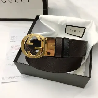 Gucci GG Marmont বাদামি সোনালি এমবসড মোনোগ্রাম ইন্টারলকিং জি বাকেল চামড়ার বেল্ট