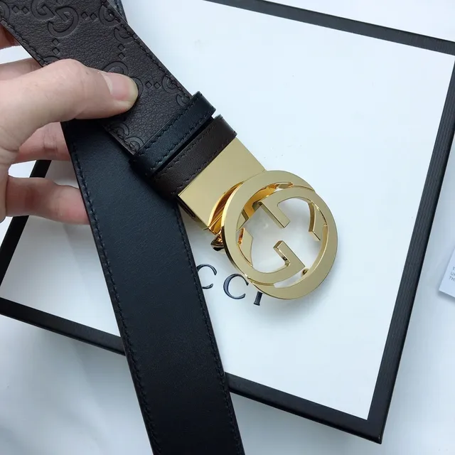 Gucci GG Marmont Brown Gold Embossed Monogram Interlocking G Buckle Leather Belt 8