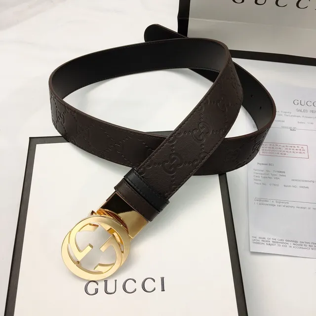 Gucci GG Marmont Brown Gold Embossed Monogram Interlocking G Buckle Leather Belt 9