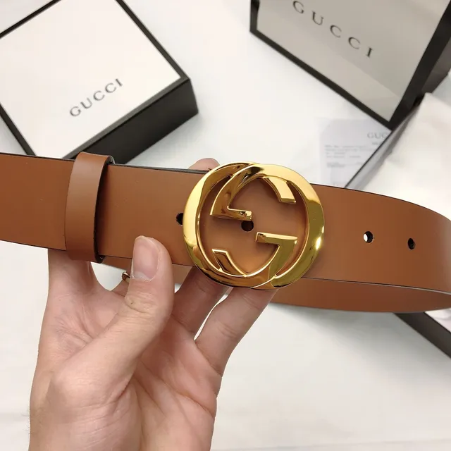 Gucci GG Marmont Brown Gold Interlocking G Buckle Smooth Strap Leather Belt 4