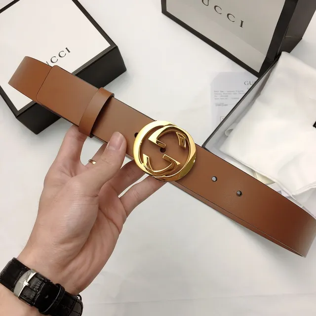 Gucci GG Marmont Brown Gold Interlocking G Buckle Smooth Strap Leather Belt 5