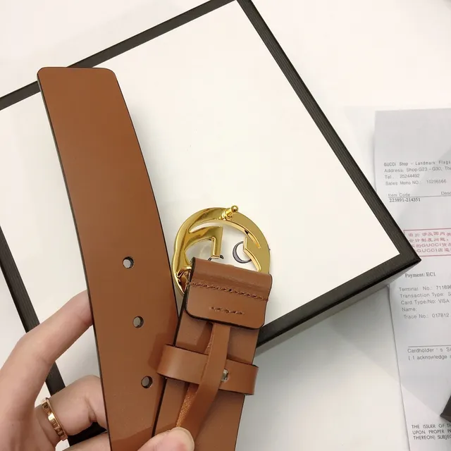 Gucci GG Marmont Brown Gold Interlocking G Buckle Smooth Strap Leather Belt 7