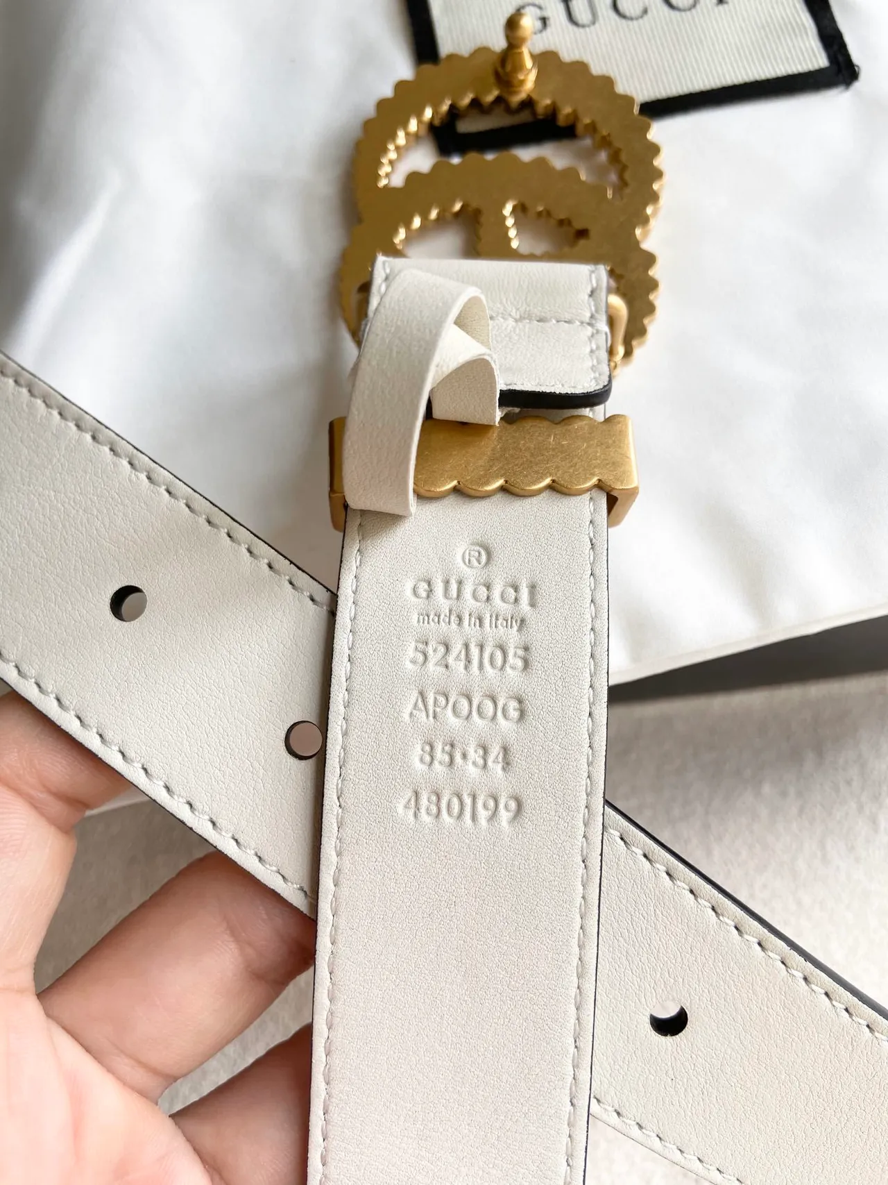 Gucci GG Marmont কয়েলড Double G Off-White চামড়ার বেল্ট 4