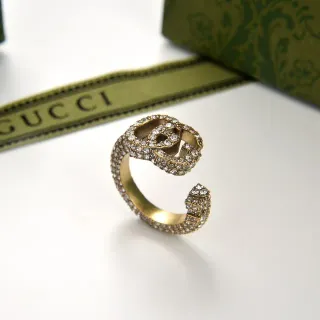 Gucci GG Marmont Crystal-Embellished Gold-Tone Open Ring
