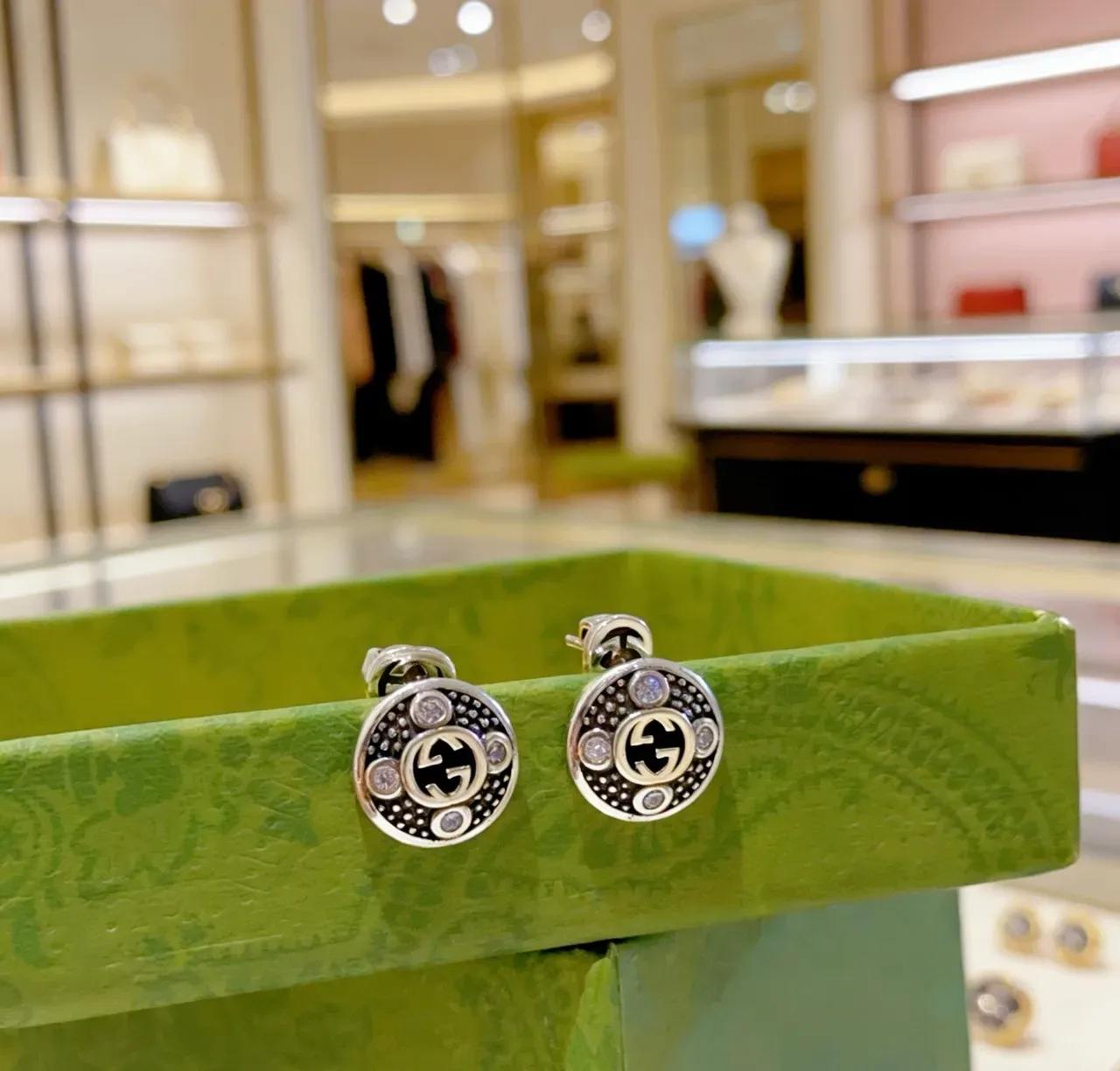 Gucci GG Marmont Crystal-Embellished Interlocking G Stud Earrings 2