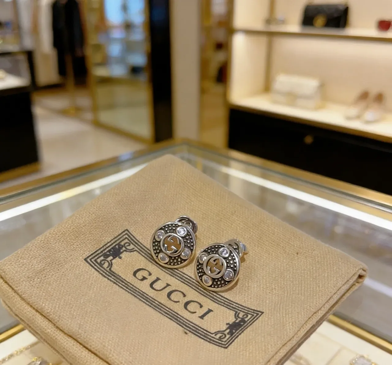 Gucci GG Marmont Crystal-Embellished Interlocking G Stud Earrings 3