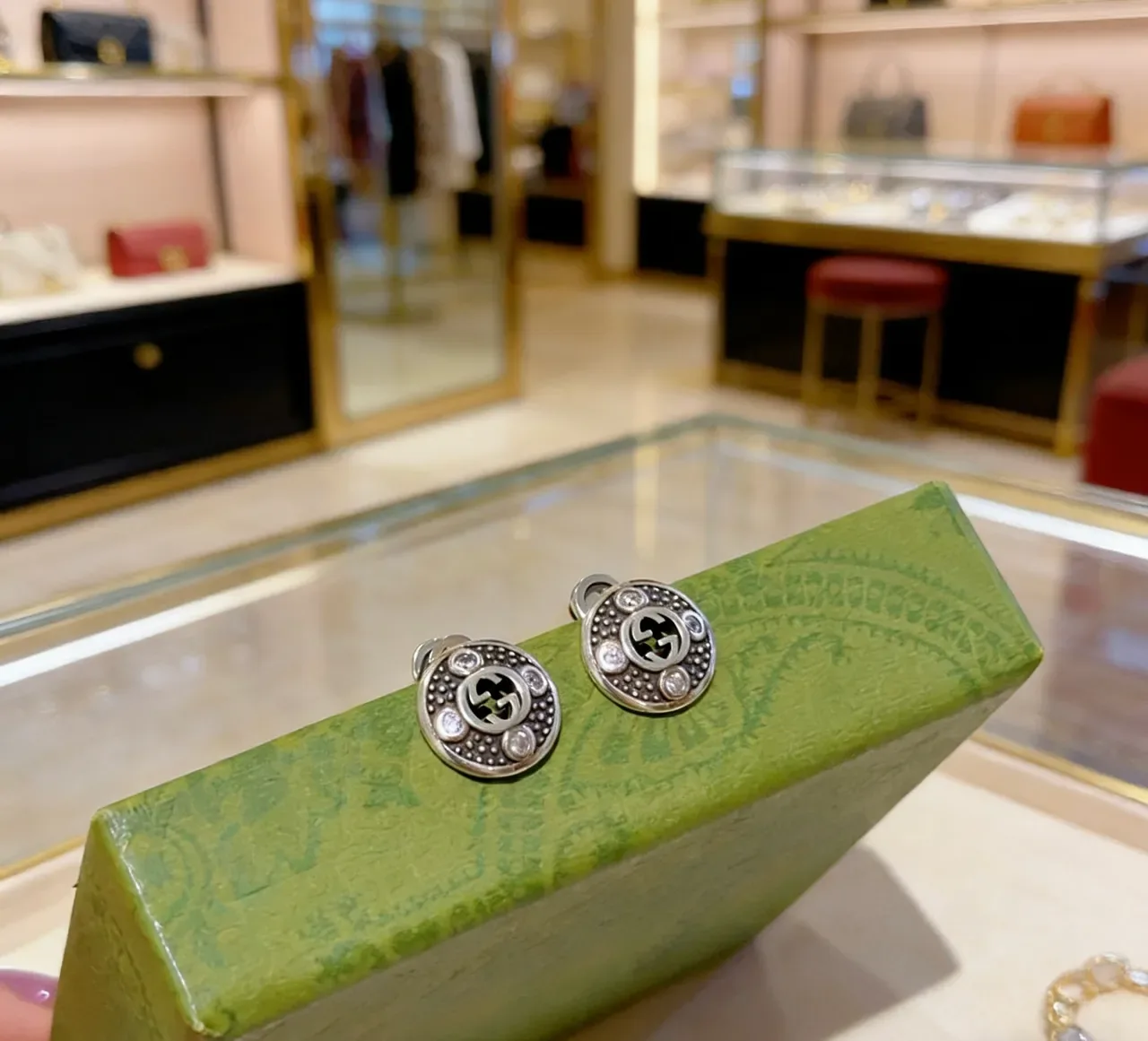 Gucci GG Marmont Crystal-Embellished Interlocking G Stud Earrings 4