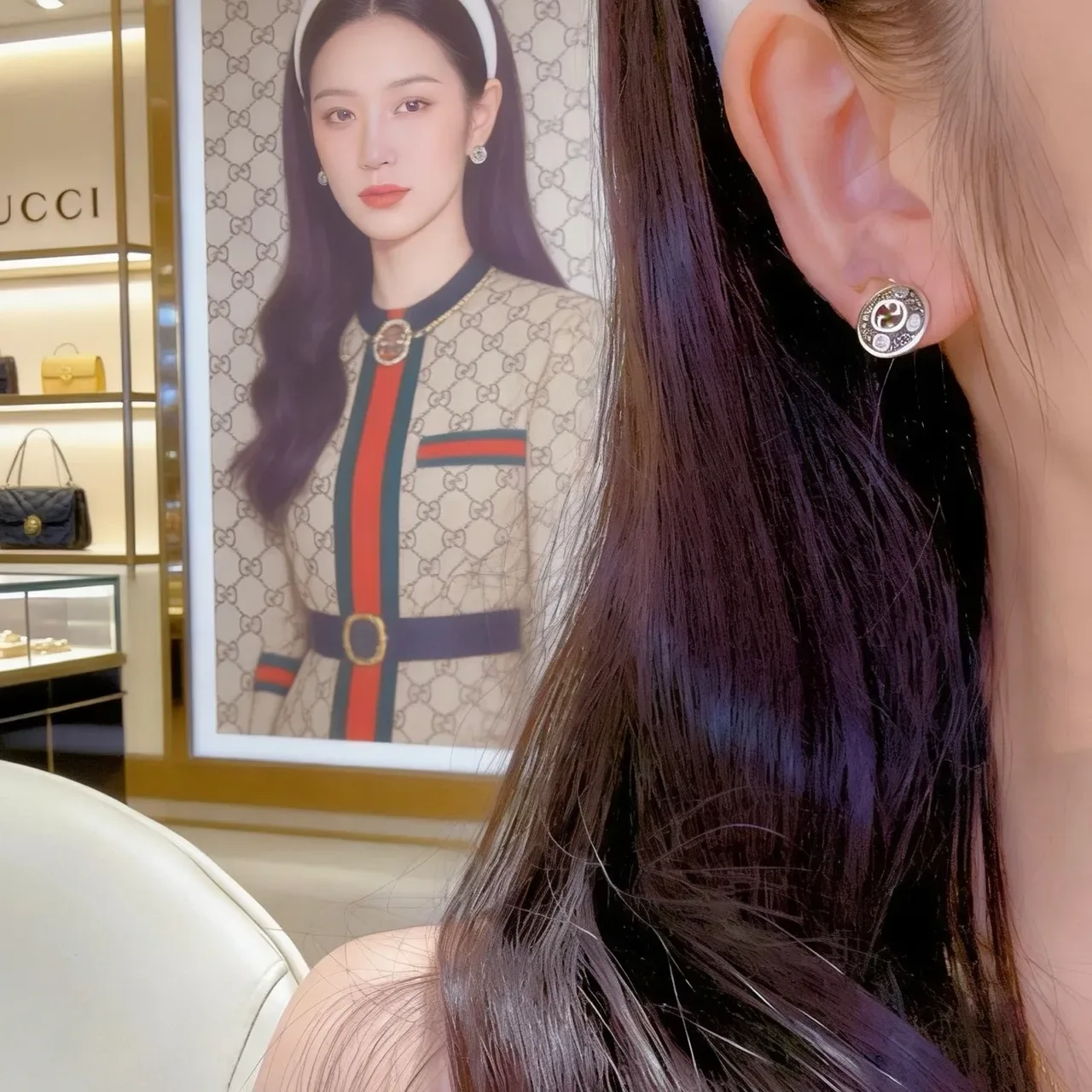 Gucci GG Marmont Crystal-Embellished Interlocking G Stud Earrings 5