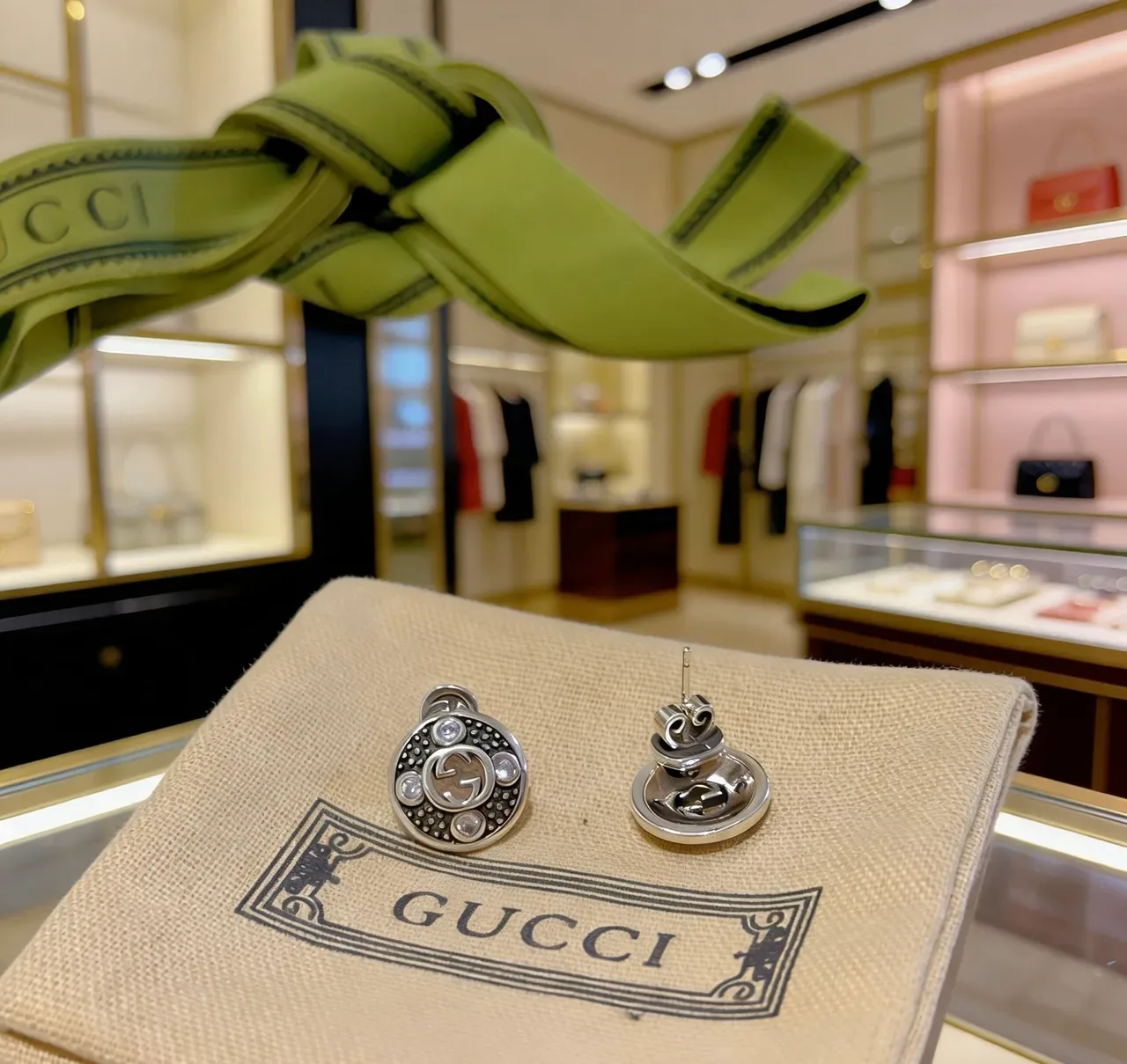 Gucci GG Marmont Crystal-Embellished Interlocking G Stud Earrings 6