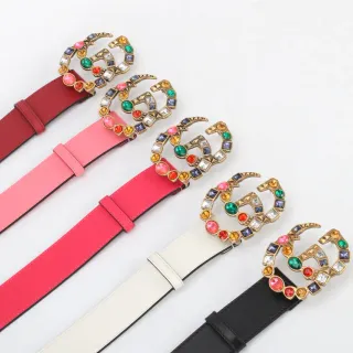 Gucci GG Marmont Crystal-Embellished Leather Belt