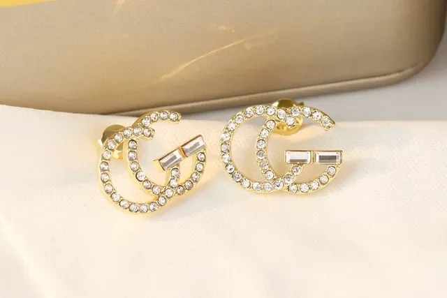 Gucci GG Marmont Crystal Interlocking G Stud Earrings 2