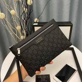 Gucci GG Marmont Embossed Black Envelope Clutch