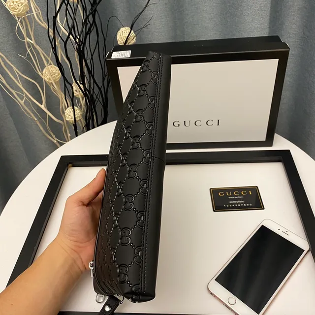 Gucci GG Marmont Embossed Black Envelope Clutch 5