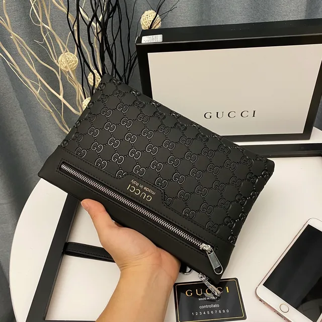 Gucci GG Marmont Embossed Black Envelope Clutch 7