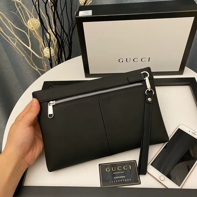 Gucci GG Marmont Embossed Black Envelope Clutch 8