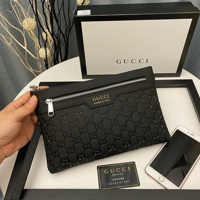 Gucci GG Marmont Embossed Black Envelope Clutch 9