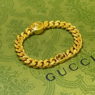 Gucci GG Marmont Gold Curb-Link Chain Interlocking G Motif Bracelet